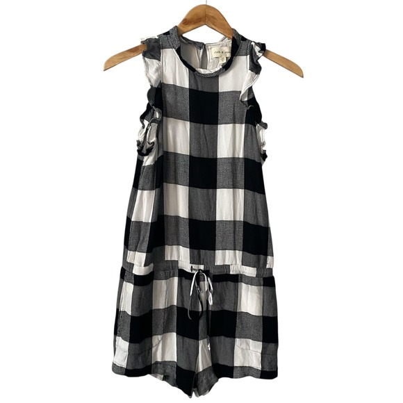 cloth & stone Pants - Cloth & Stone Anthropologie Black‎ White Buffalo Plaid Sleeveless Romper Small